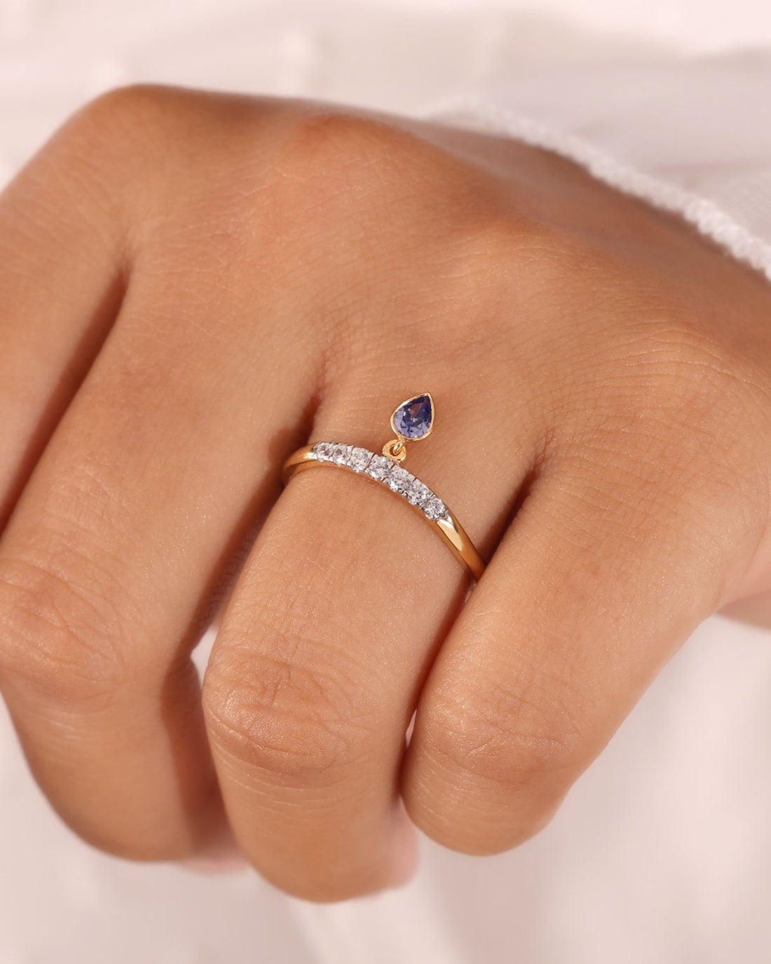 Pear cut pave charm ring | Gold Vermeil