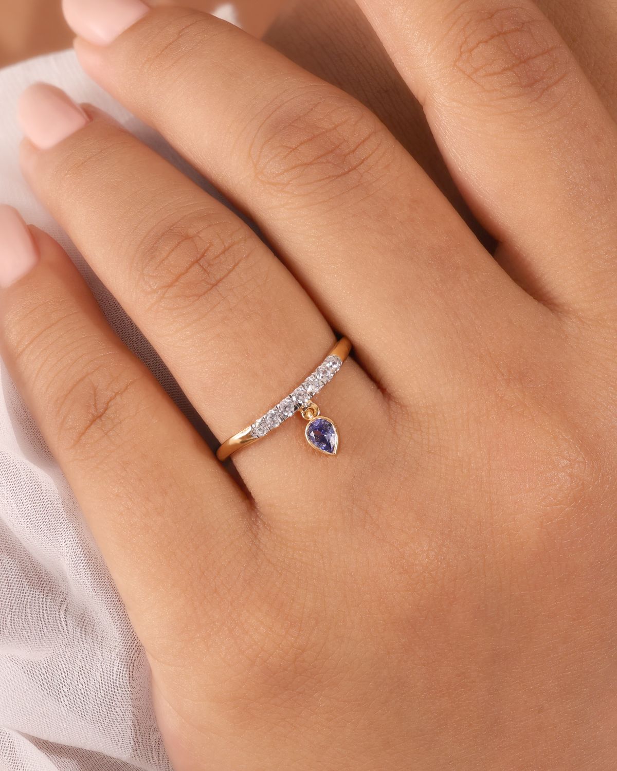 Pear cut pave charm ring | Gold Vermeil