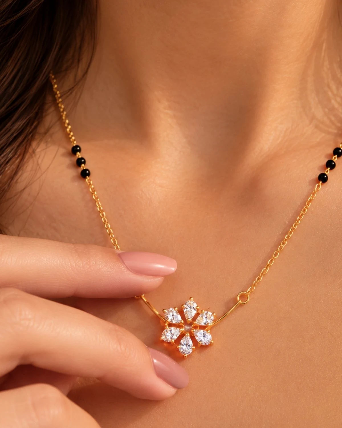 Floral Diamond Mangalsutra | Gold Vermeil