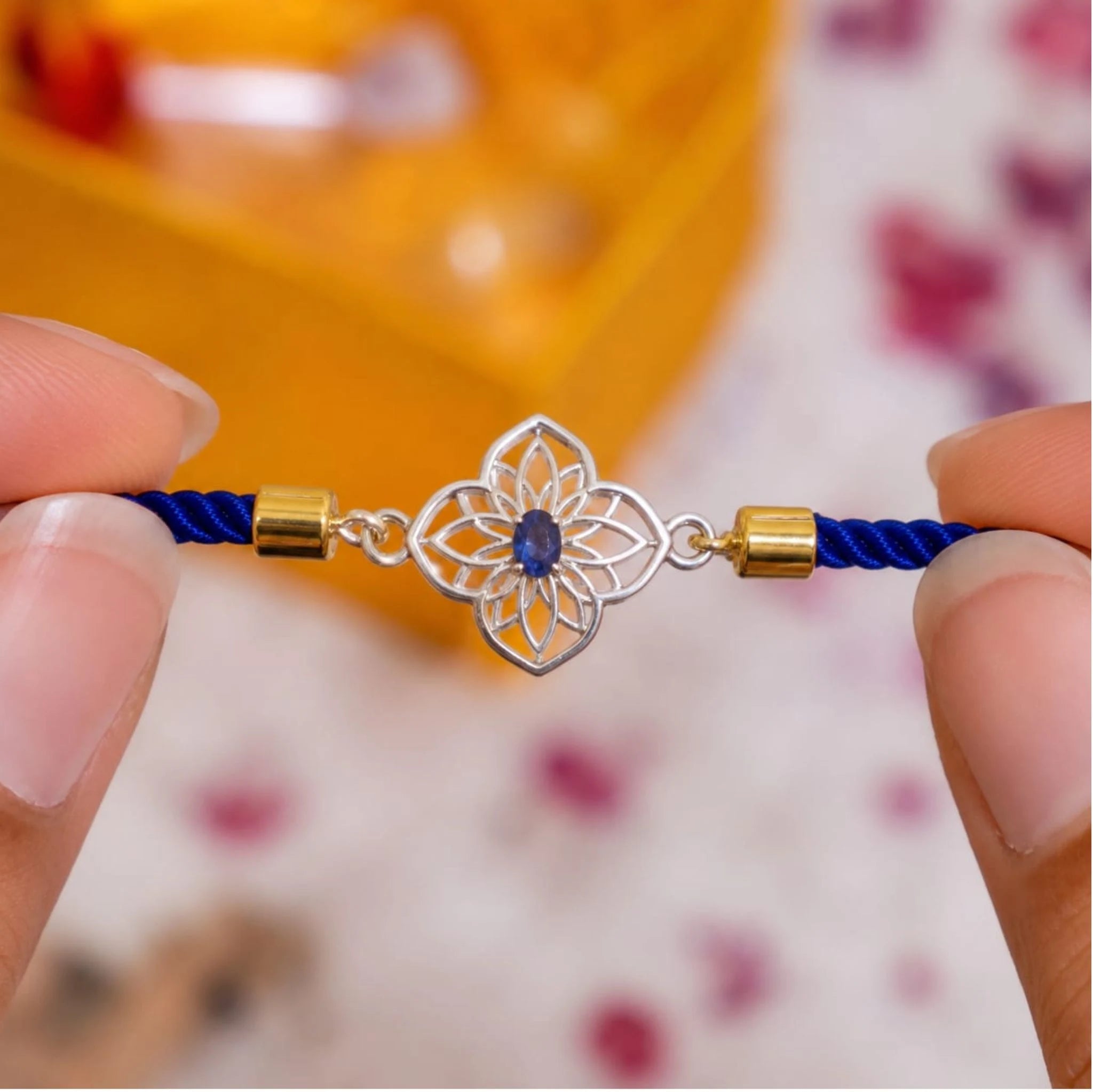 Blue Blossom 925 Silver Adjustable Rakhi