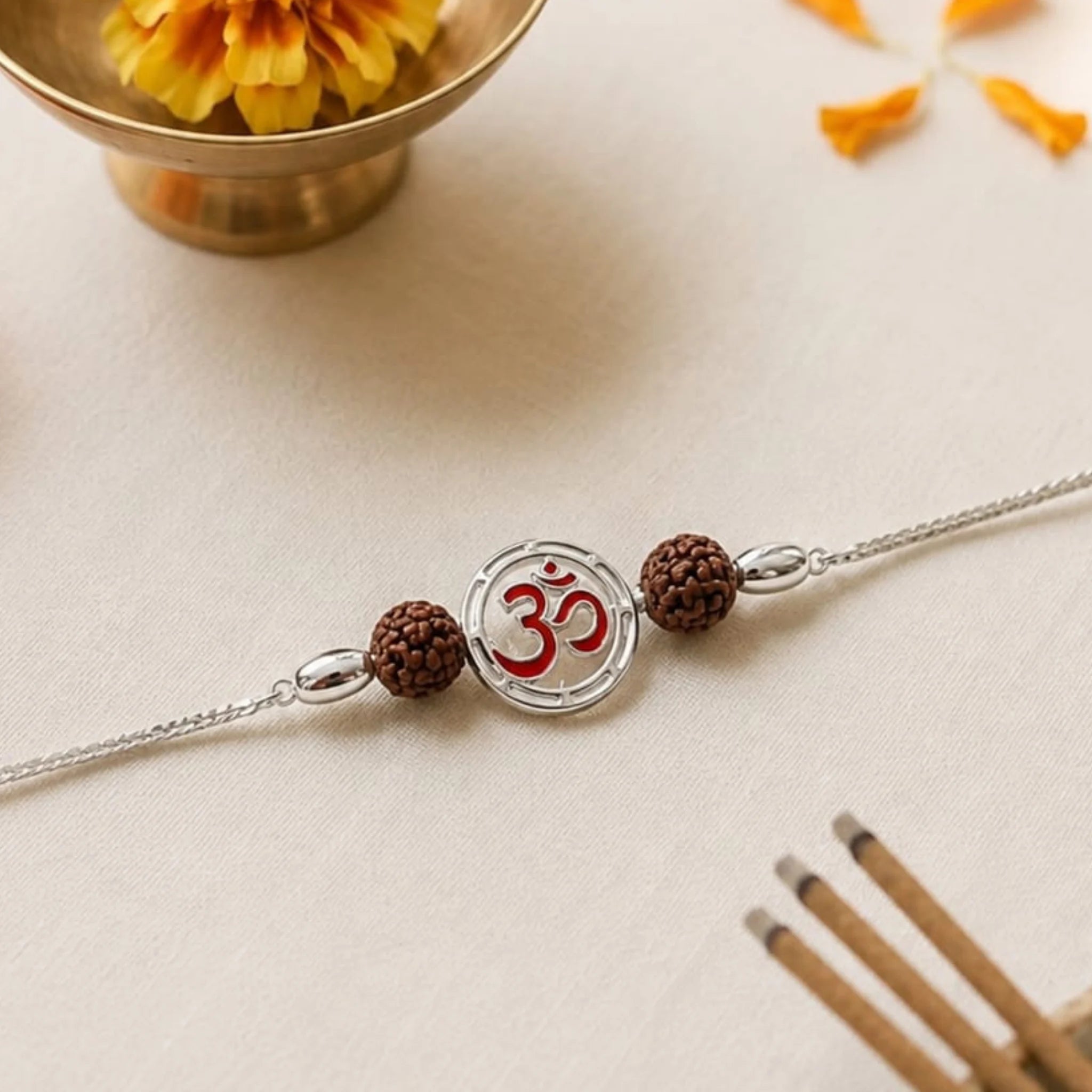 Shree Om Rudraksha 925 Sterling Silver Rakhi