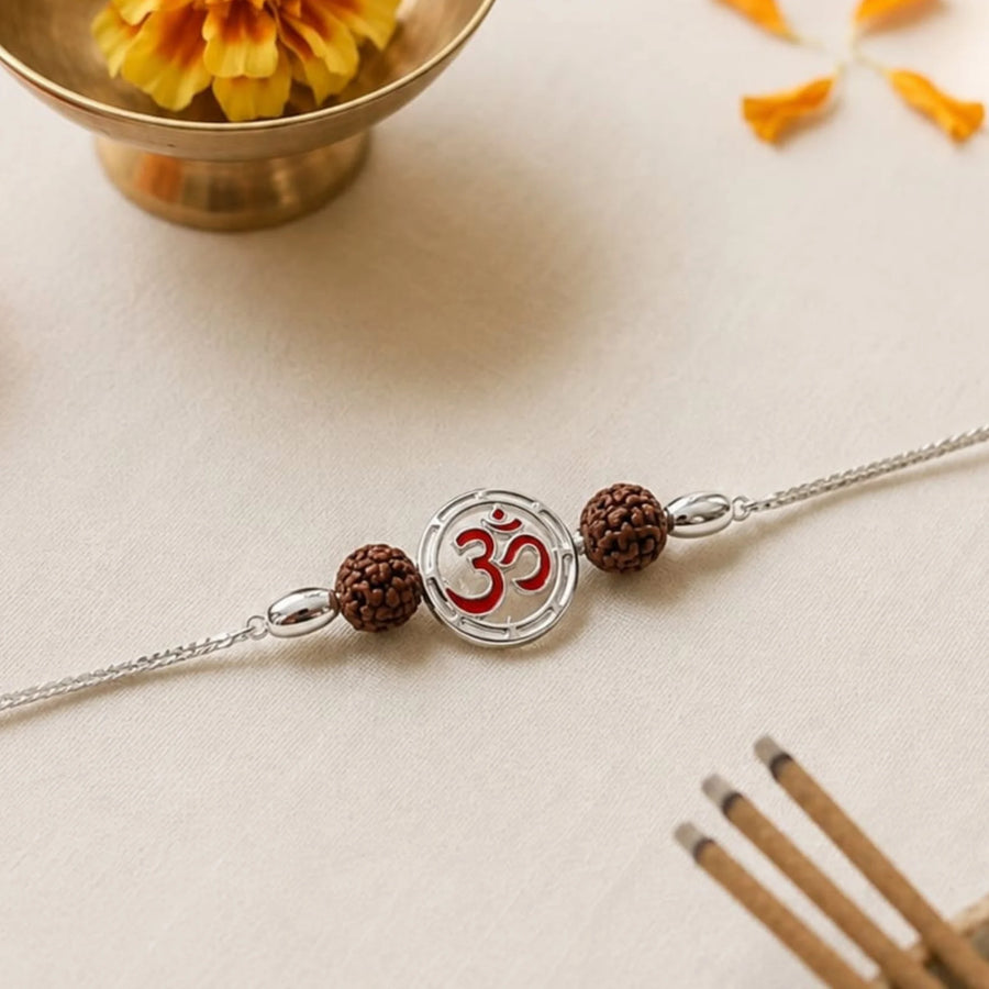 Shree Om Rudraksha 925 Sterling Silver Rakhi
