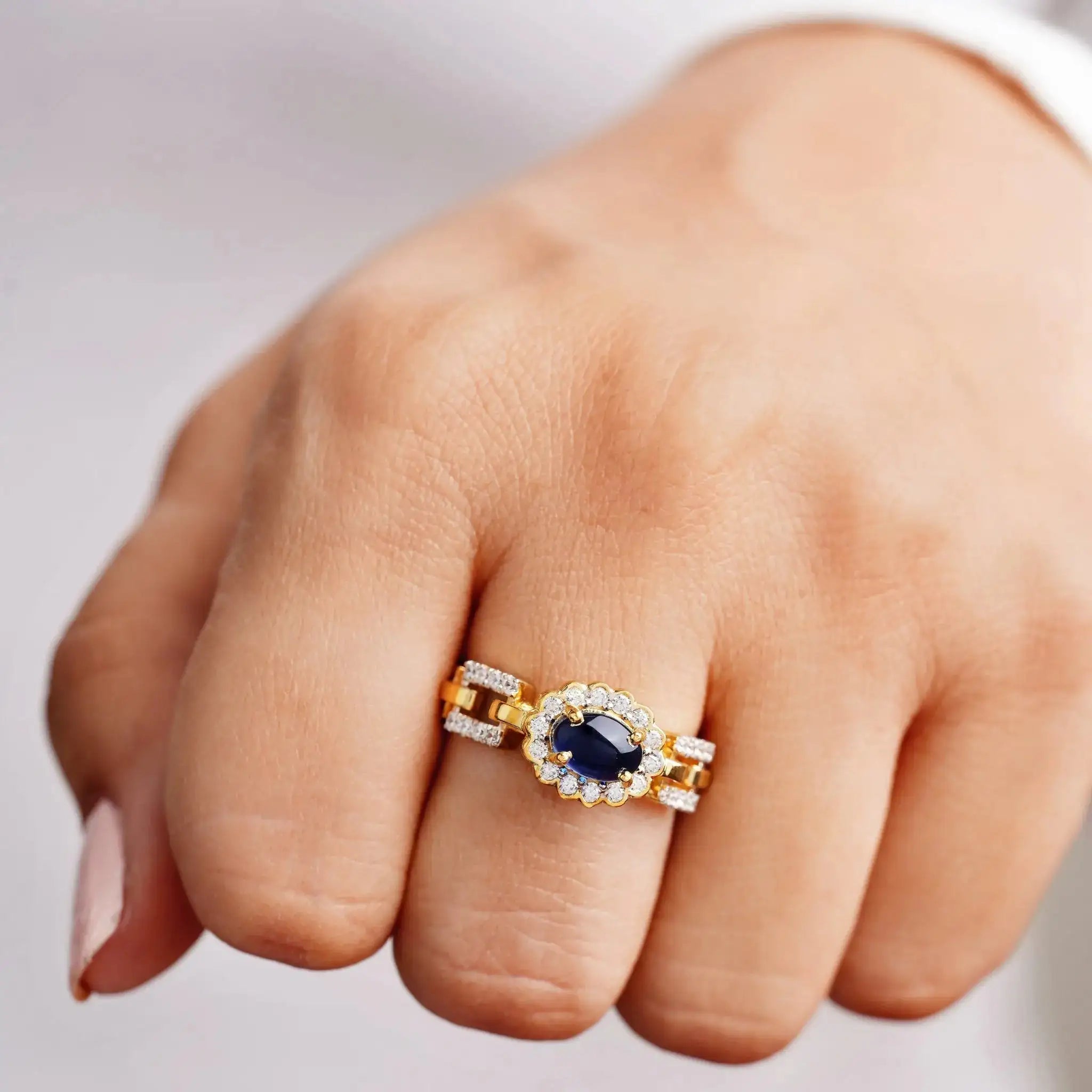Blue Oval Stone Statement Chain Ring