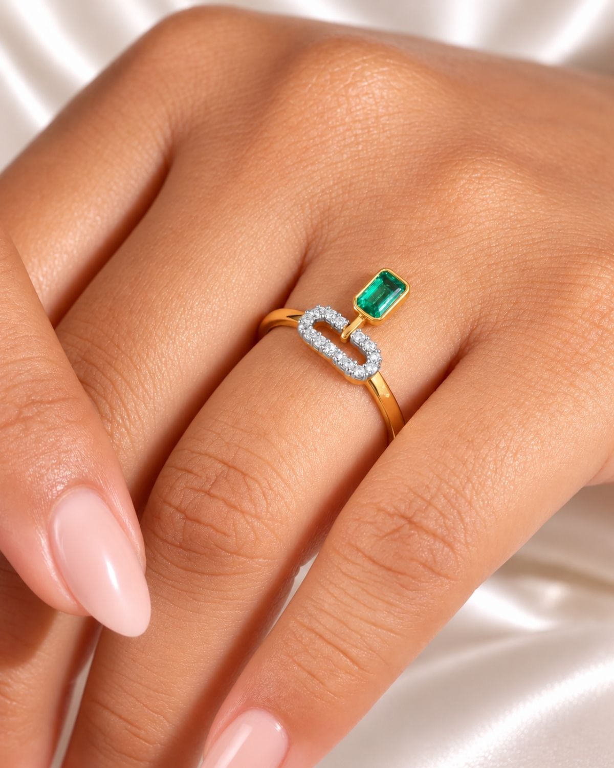 Emerald cut pave charm ring | Gold Vermeil