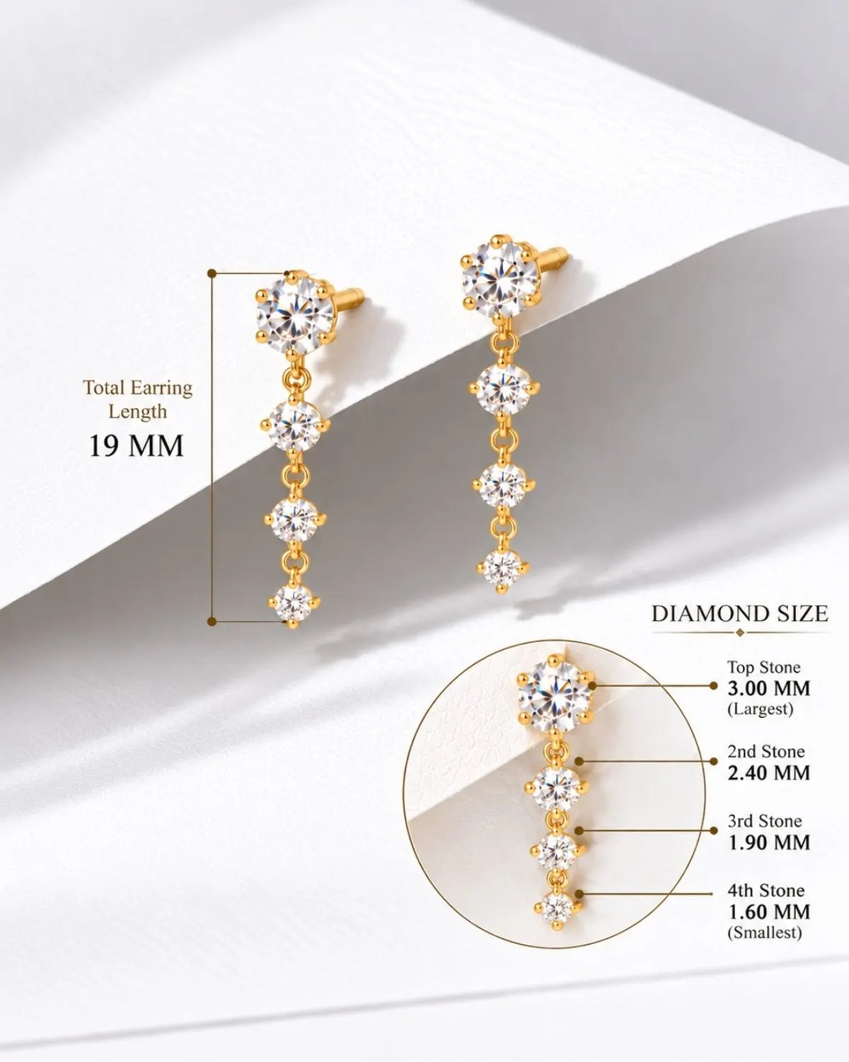 Graduated Diamond Drop Earrings | Gold Vermeil