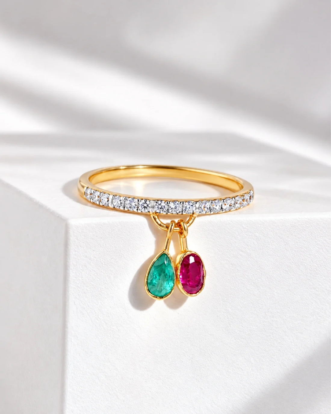 Dual gemstone dangle ring | gold vermeil