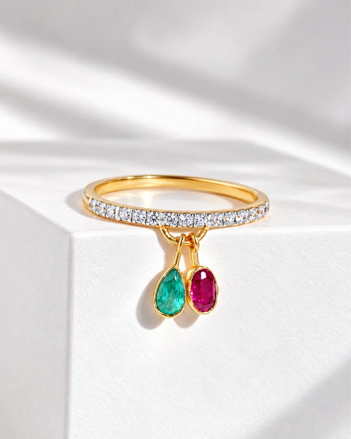Dual gemstone dangle ring | gold vermeil