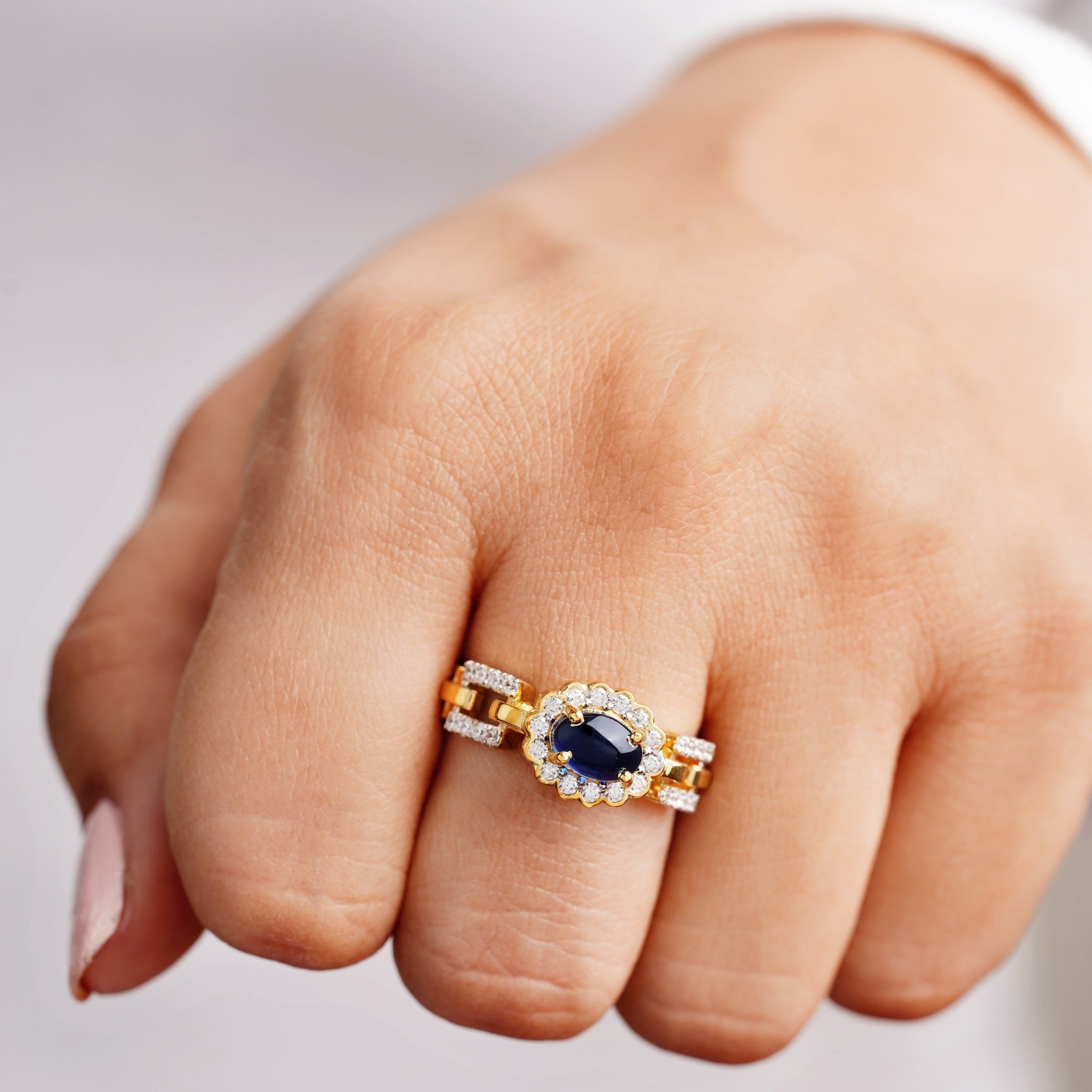 Blue Oval Stone Statement Chain Ring