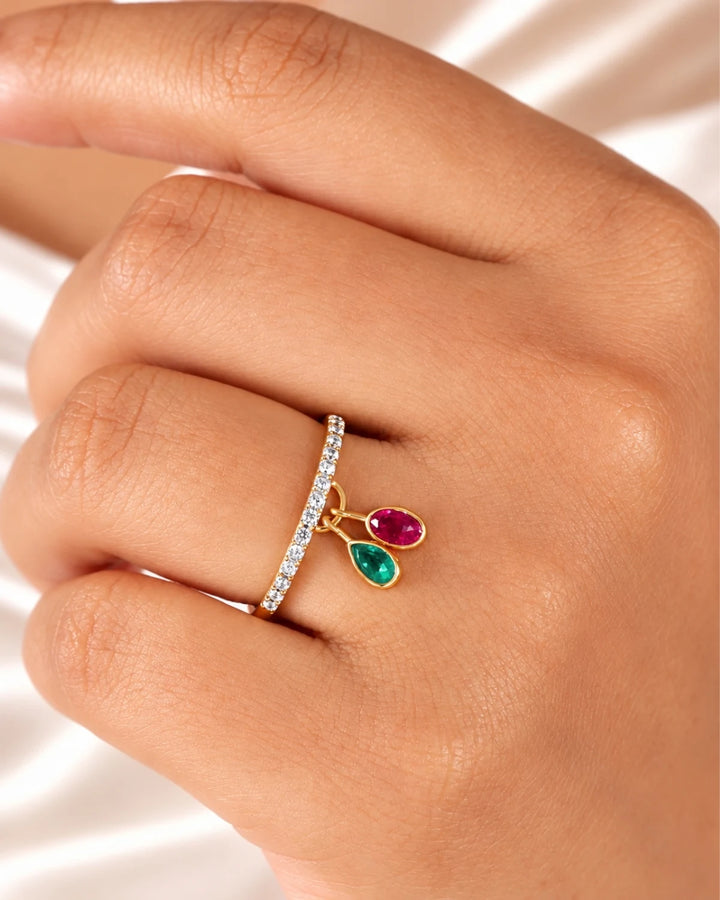 Dual gemstone dangle ring | gold vermeil