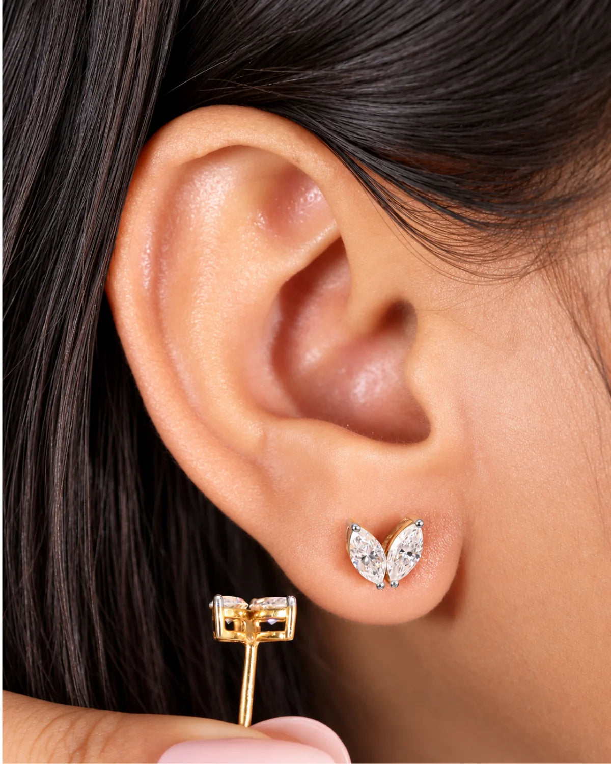 Butterfly Pear-Cut Monzonite Stud Earrings | Gold Vermeil