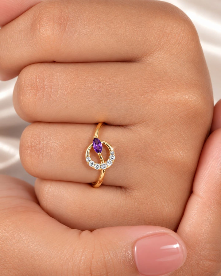 Amethyst Marquise Crescent Ring | Gold Vermeil