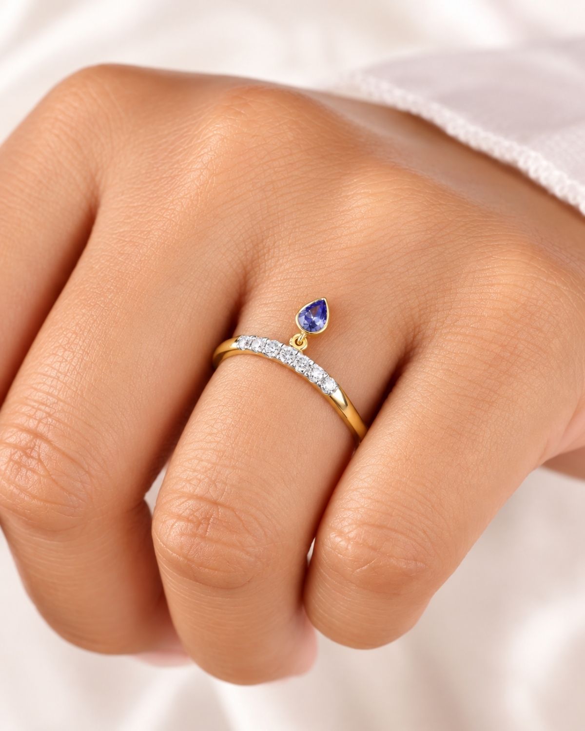 Pear cut pave charm ring | Gold Vermeil