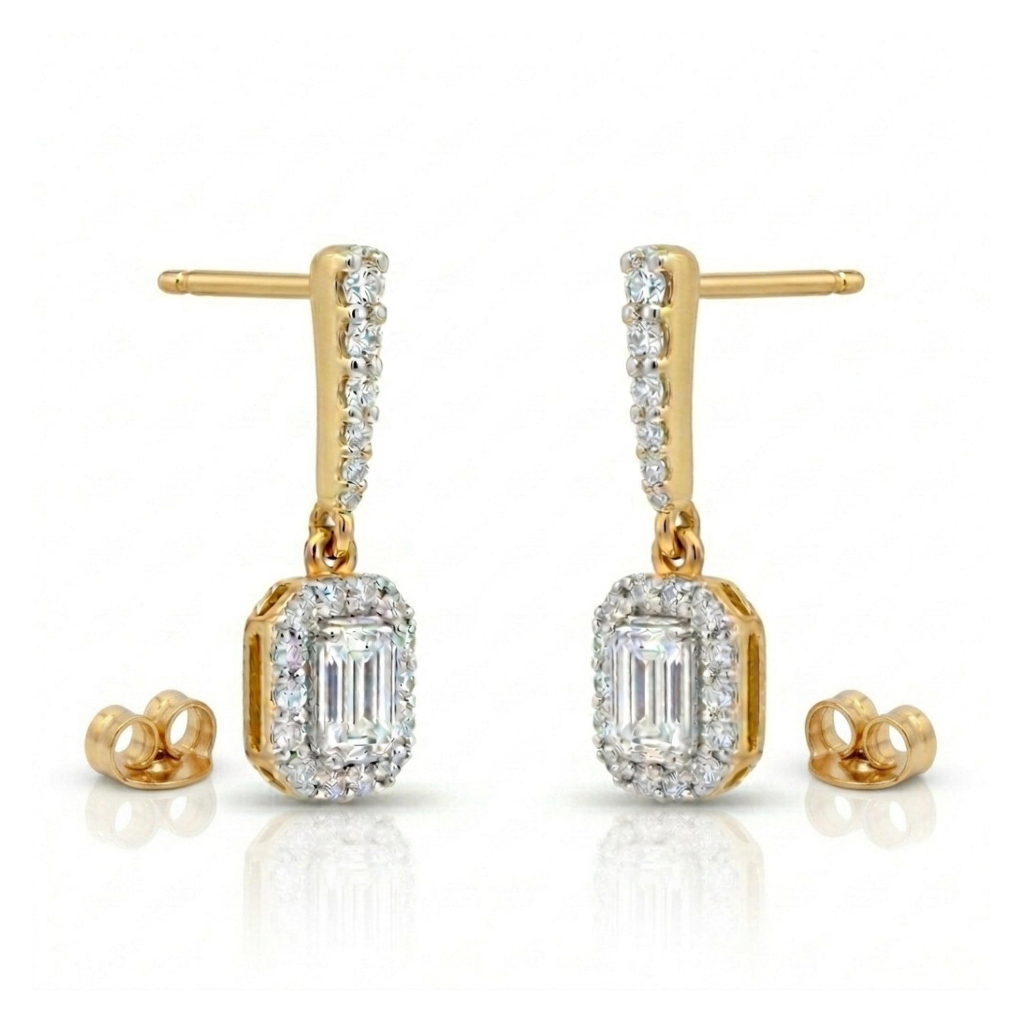 Emerald Halo Drop Earrings | Gold Vermeil