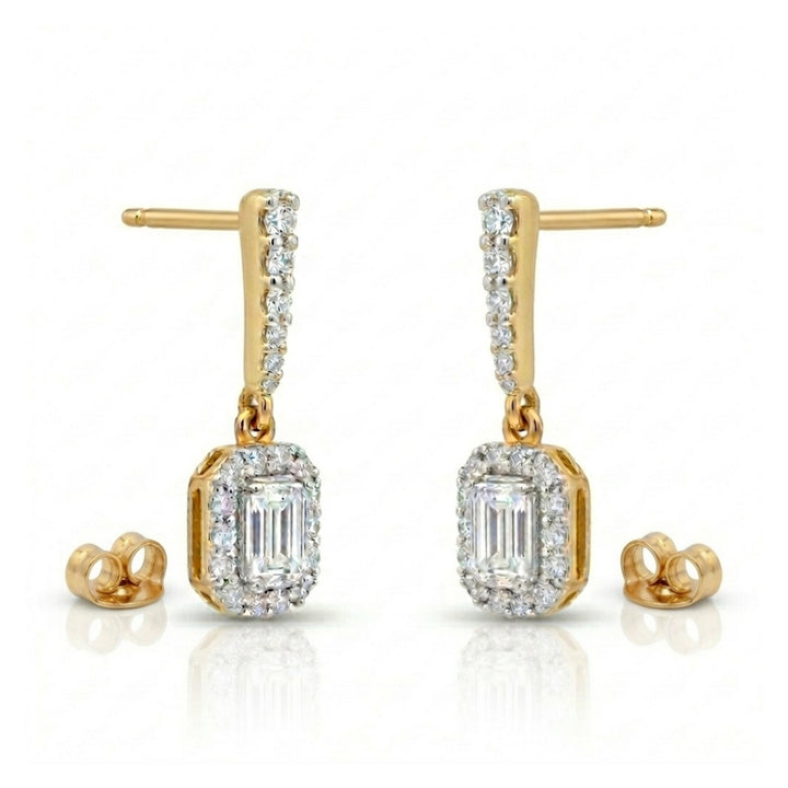 Emerald Halo Drop Earrings | Gold Vermeil