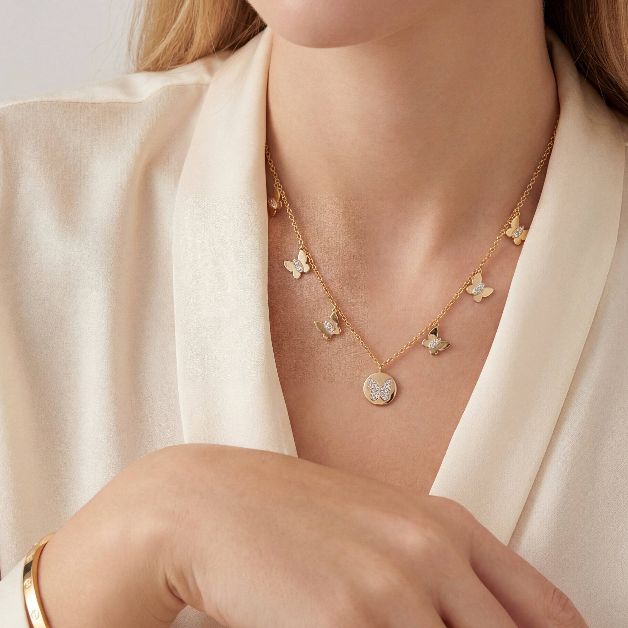 Butterfly Diamond Charm Necklace