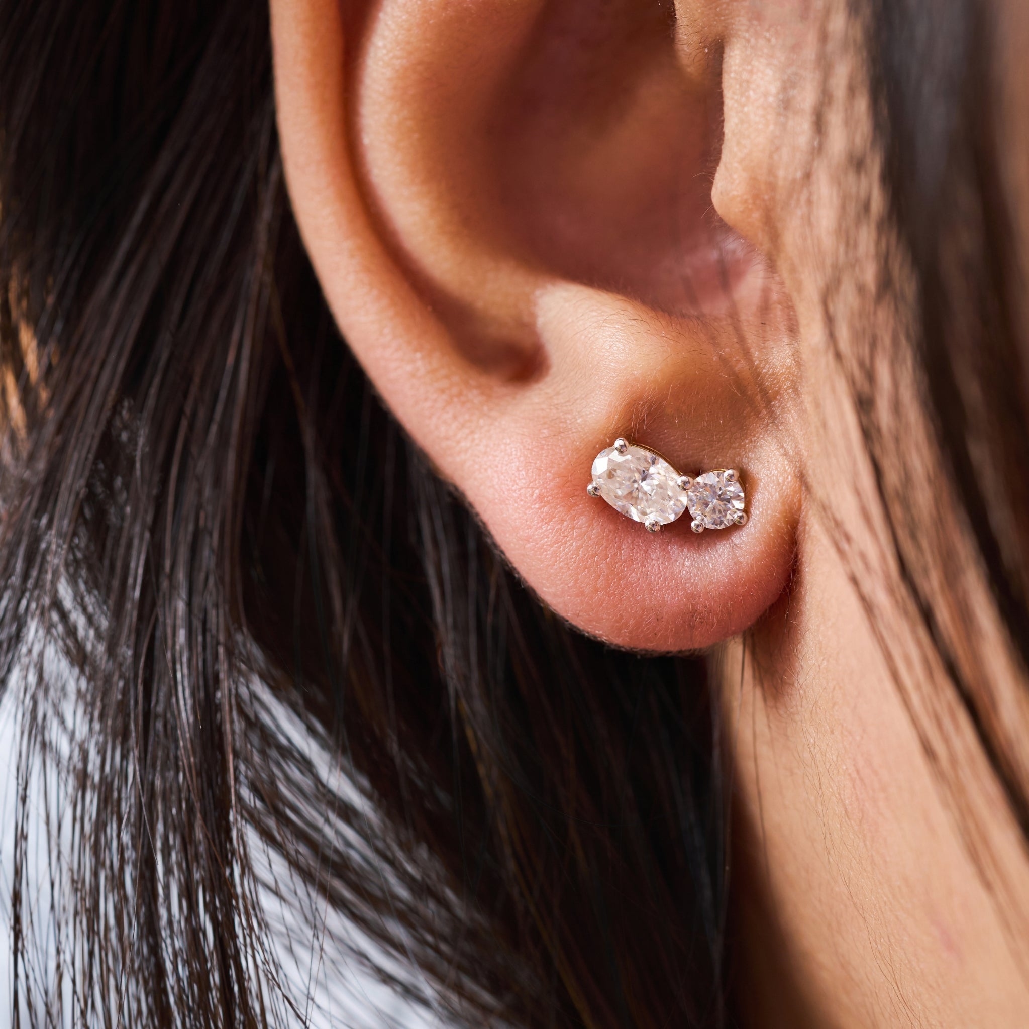 Dual Oval-Cut Stud Earrings | Gold Plated