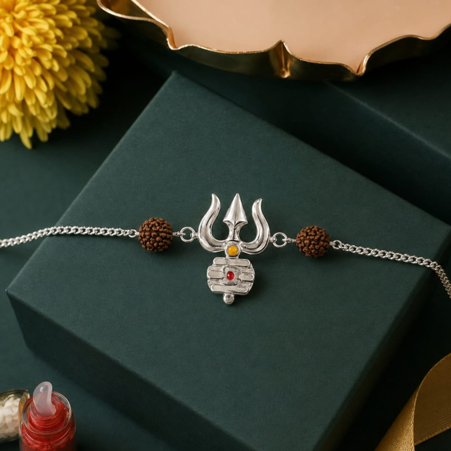 Mahadev Trishul & Rudraksha 925 Silver Rakhi