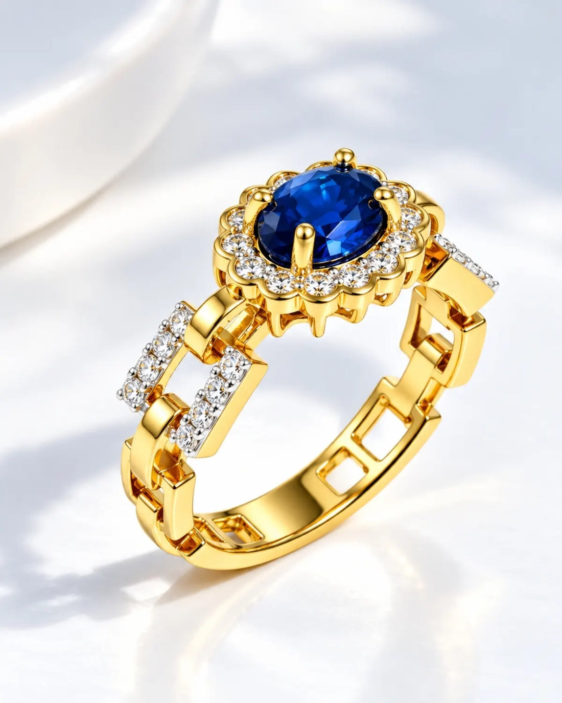 Blue Oval Stone Statement Chain Ring