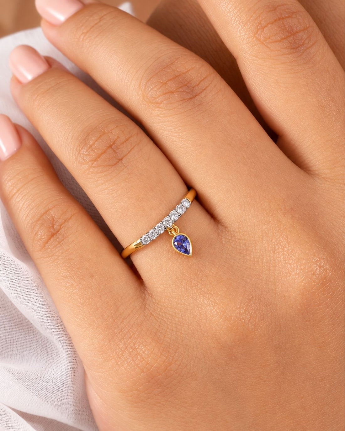 Pear cut pave charm ring | Gold Vermeil