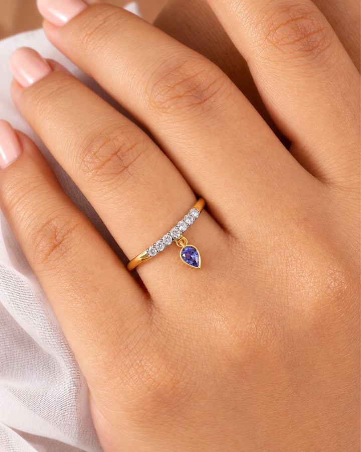 Pear cut pave charm ring | Gold Vermeil