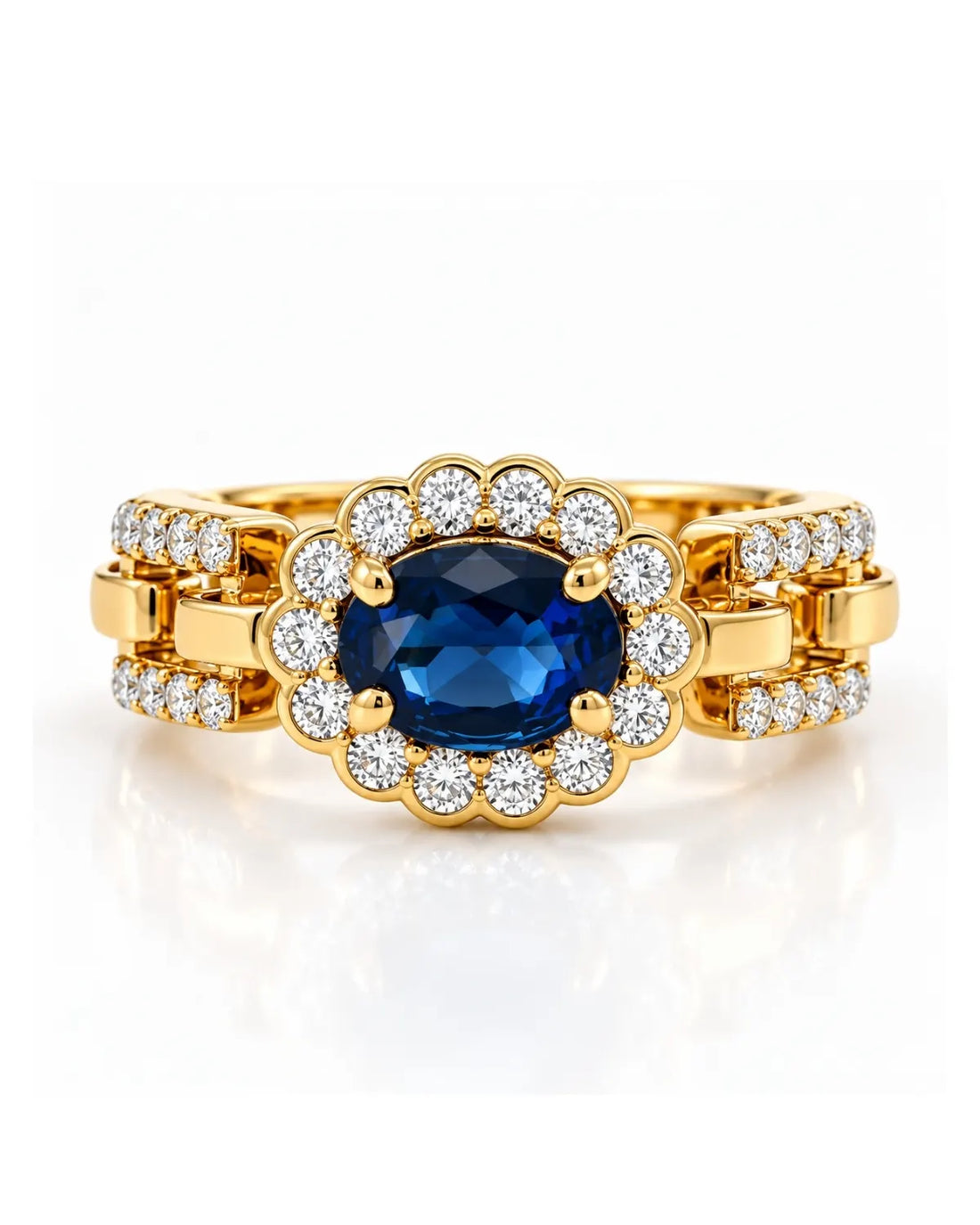 Blue Oval Stone Statement Chain Ring