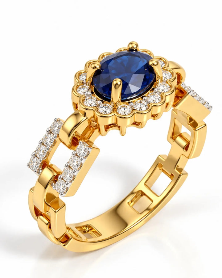 Blue Oval Stone Statement Chain Ring