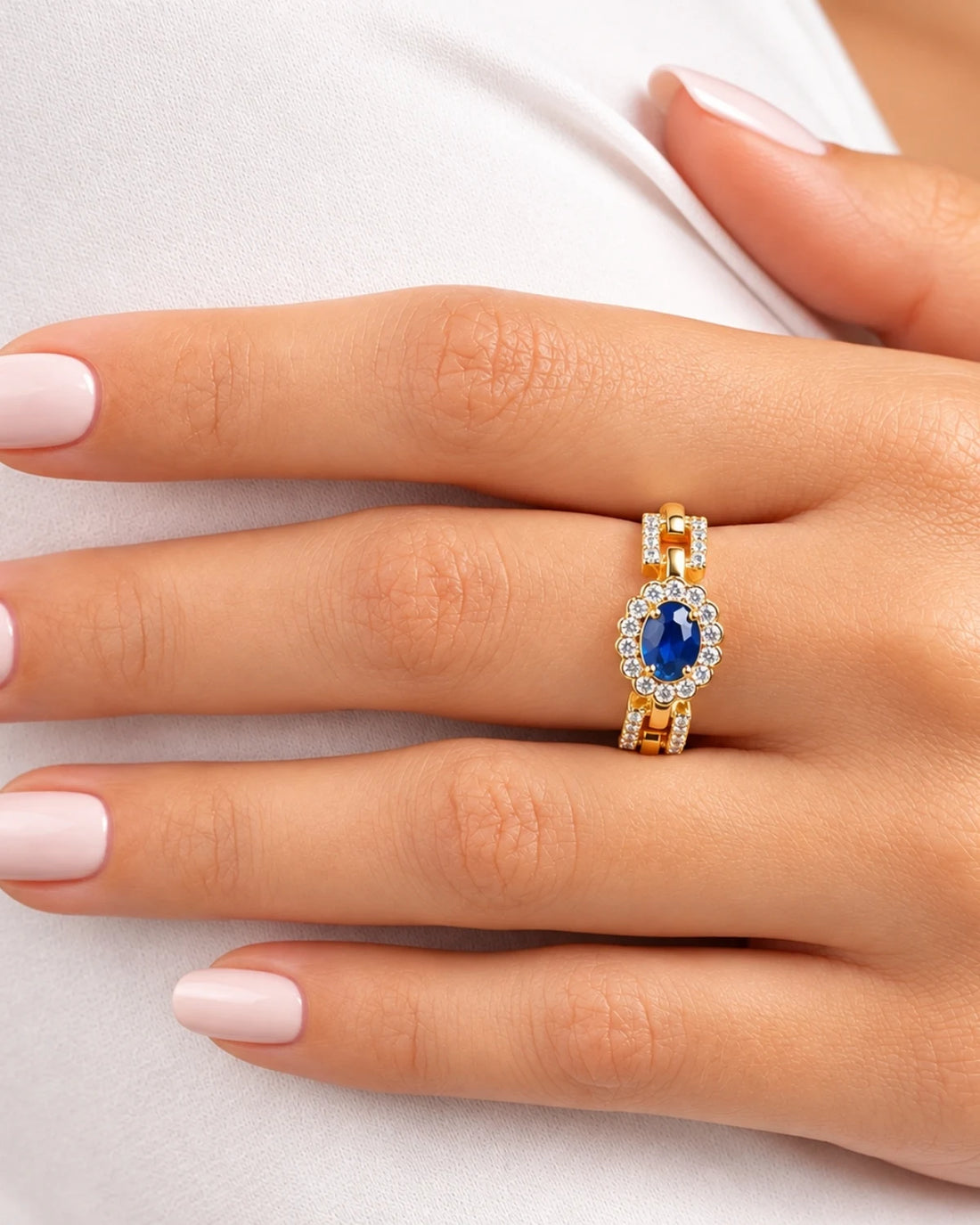 Blue Oval Stone Statement Chain Ring
