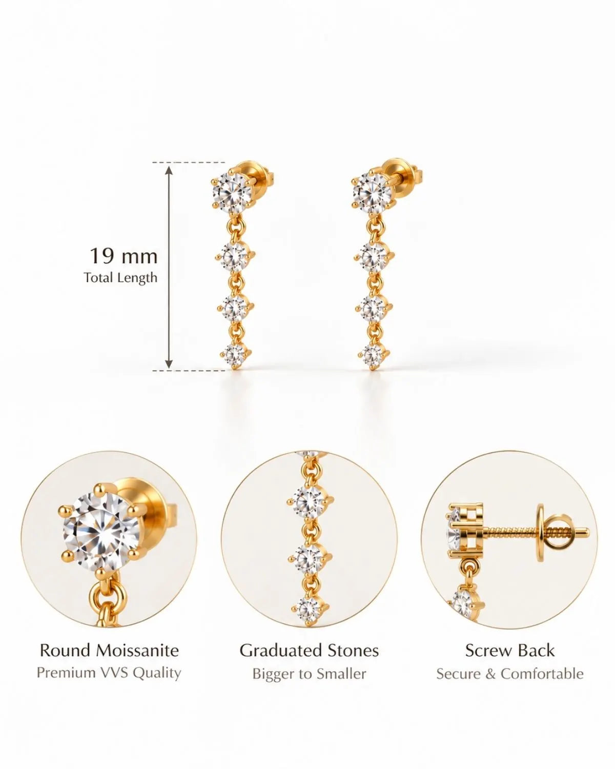 Graduated Diamond Drop Earrings | Gold Vermeil