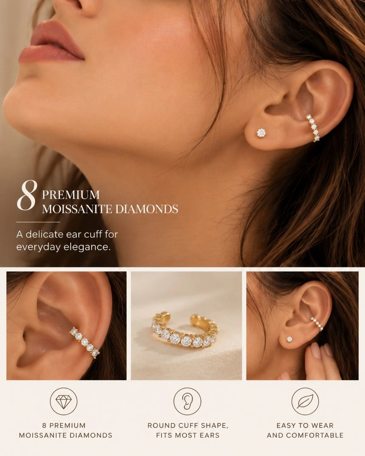 Ovia Moissanite Ear Cuff | Gold Vermeil