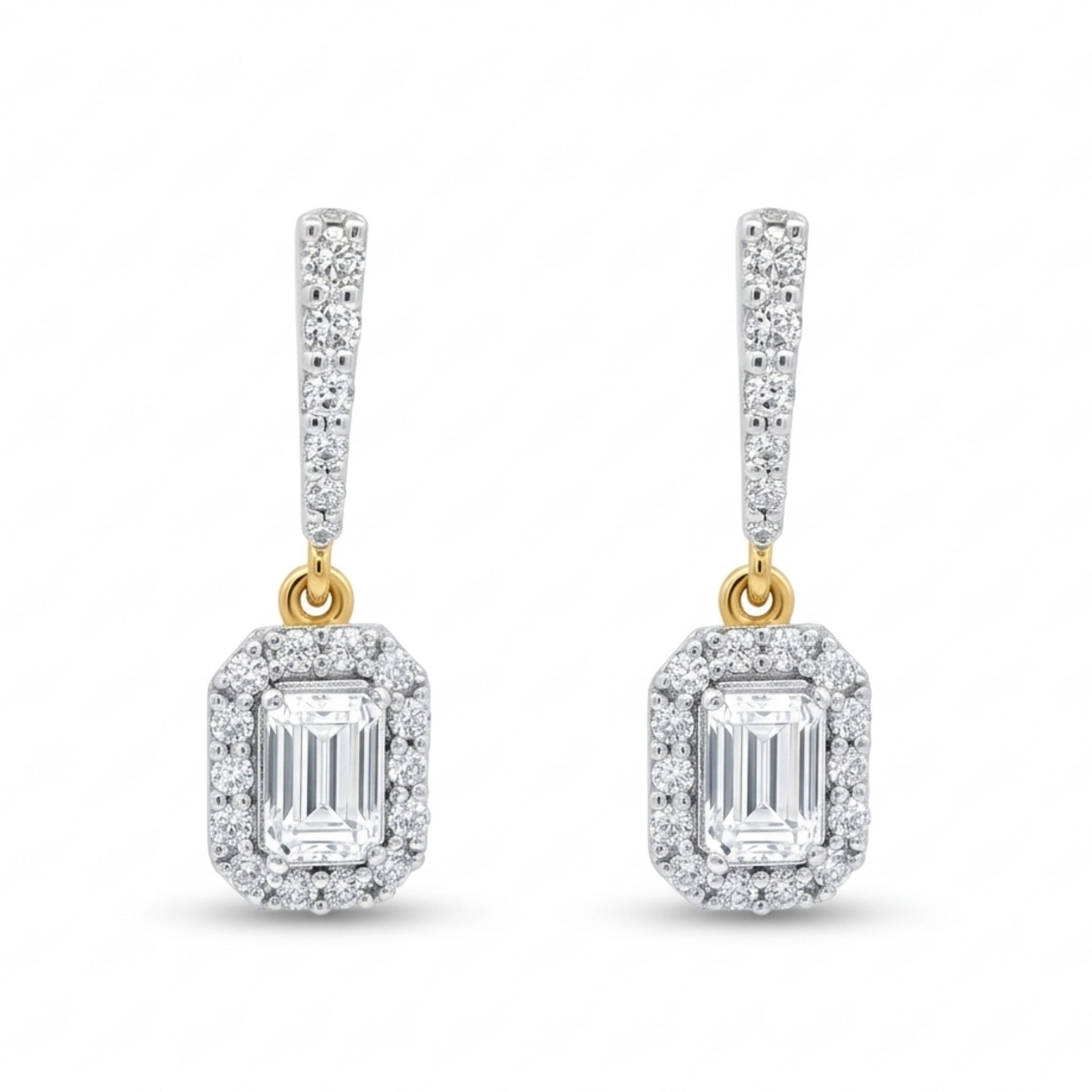 Emerald Halo Drop Earrings | Gold Vermeil