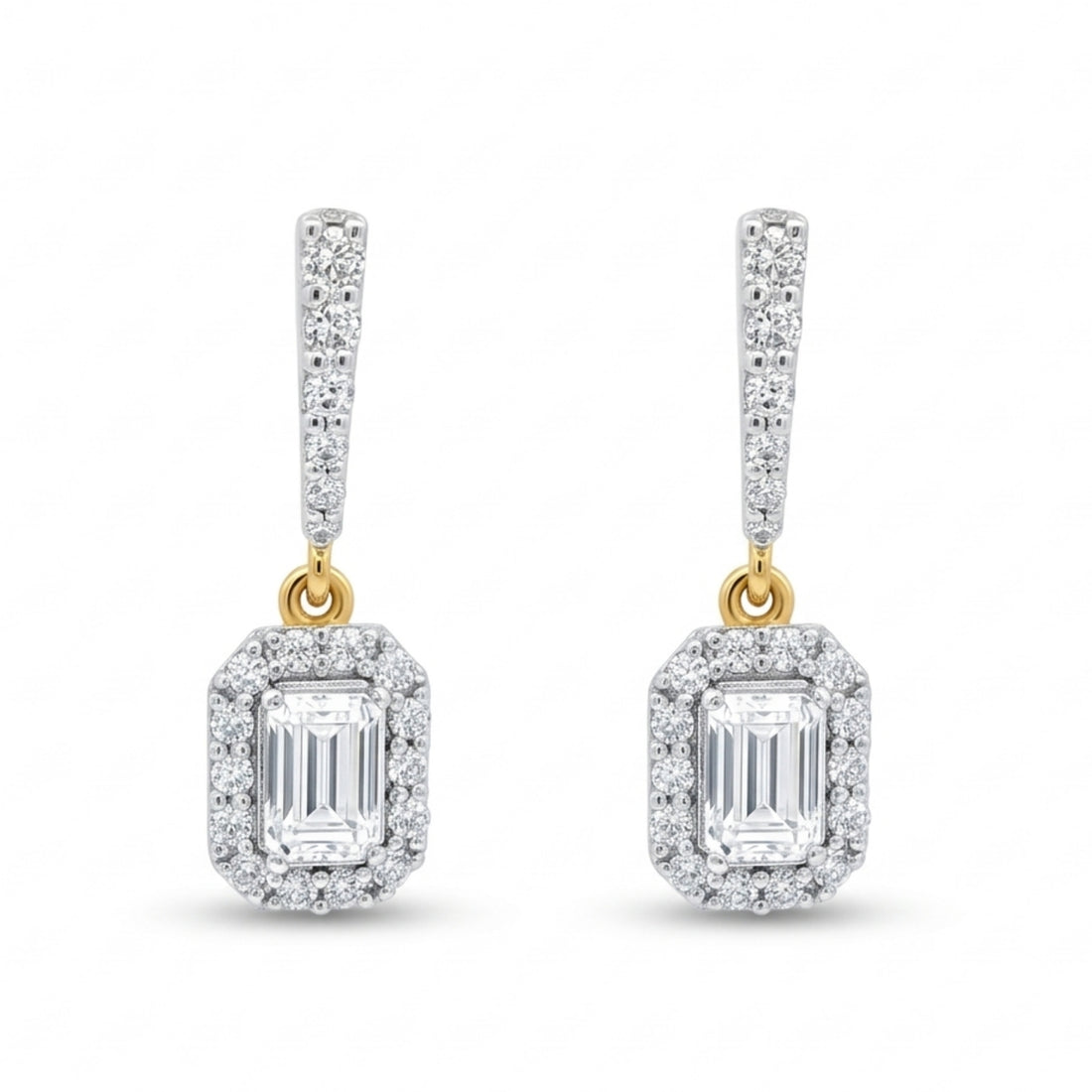 Emerald Halo Drop Earrings | Gold Vermeil