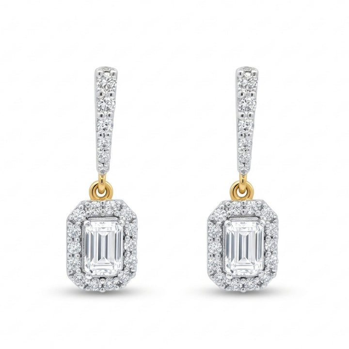 Emerald Halo Drop Earrings | Gold Vermeil