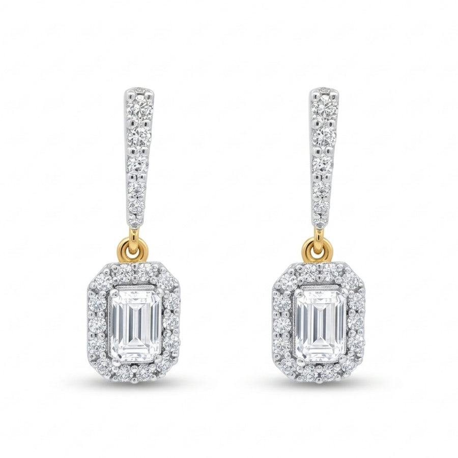 Emerald Halo Drop Earrings | Gold Vermeil