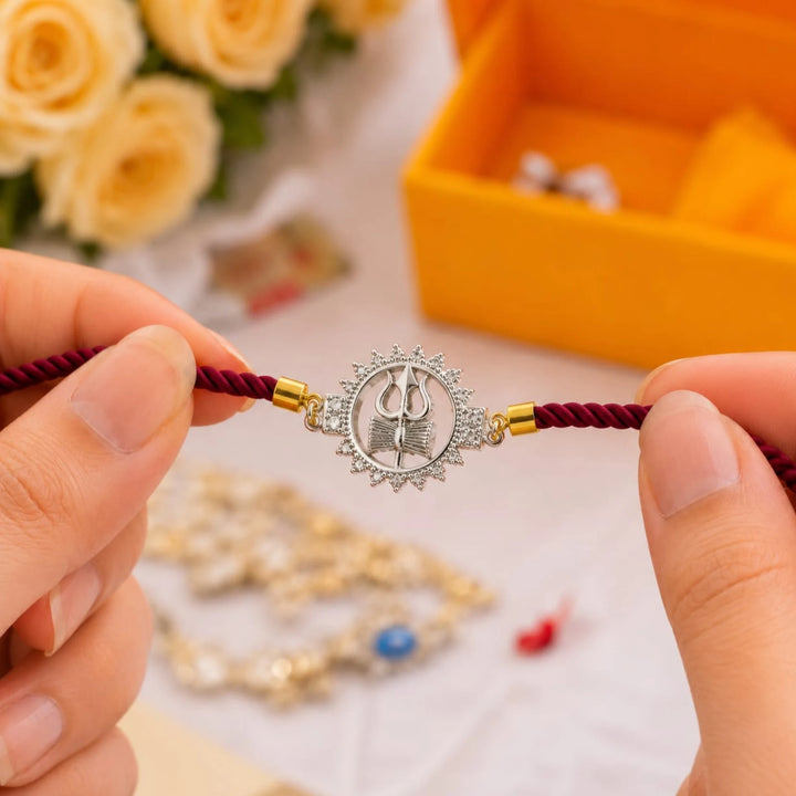 Mahadev Trishul Damru Adjustable Silver Rakhi