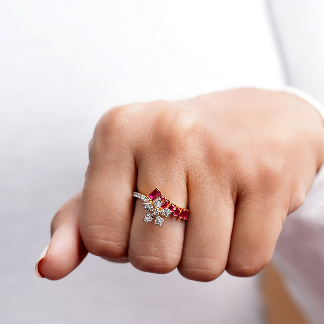 Floral Ruby Monzonite Diamond Ring