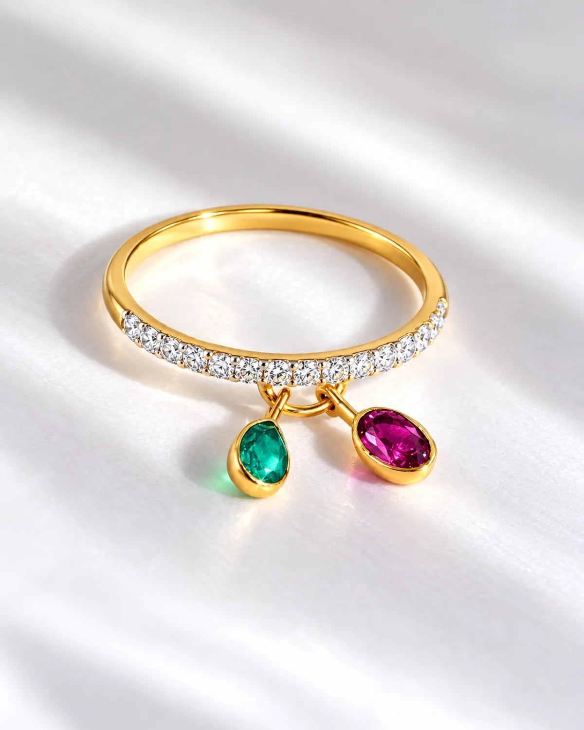 Dual gemstone dangle ring | gold vermeil