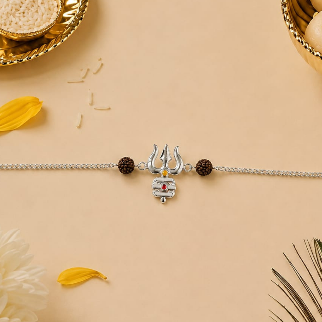 Mahadev Trishul & Rudraksha 925 Silver Rakhi