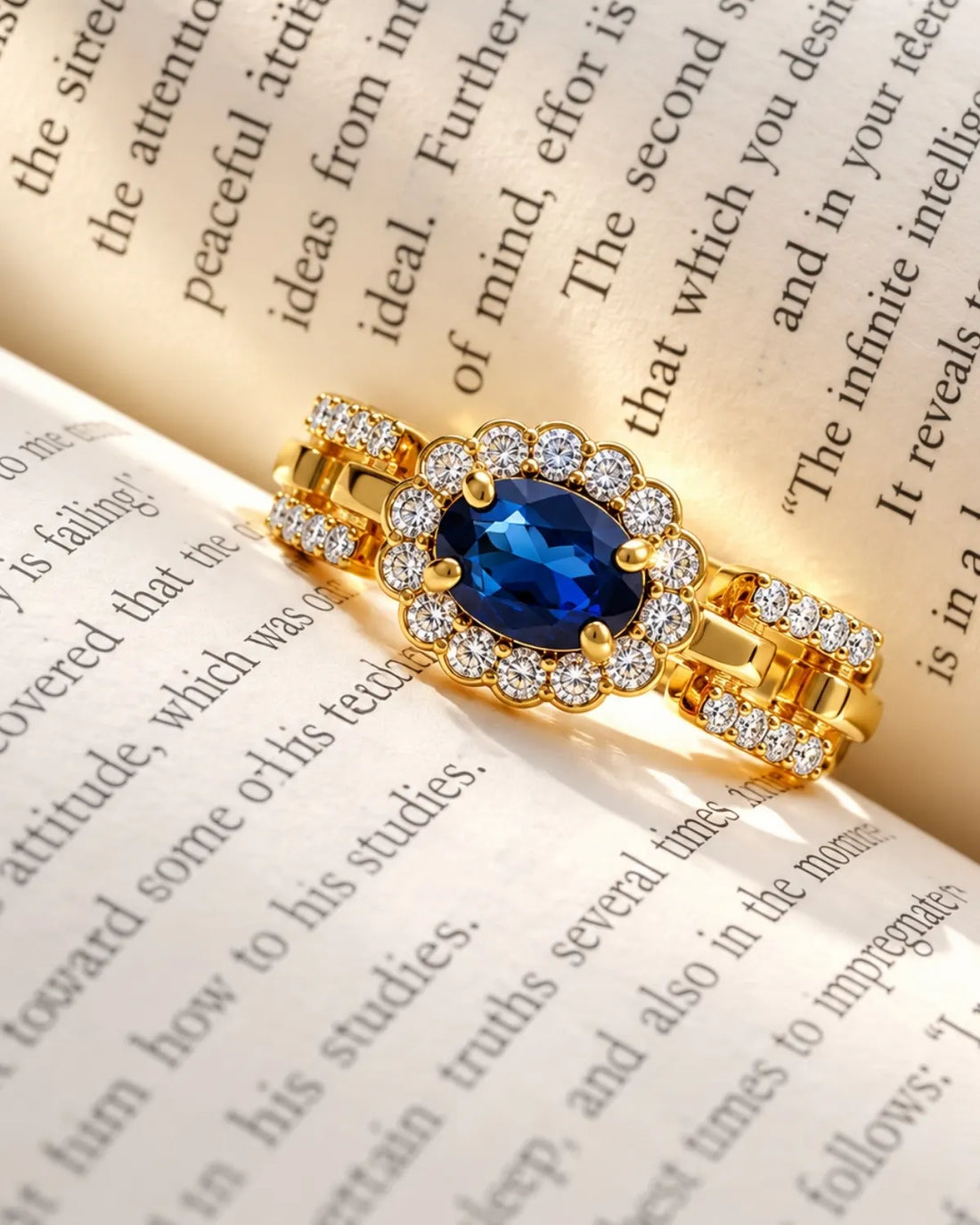 Blue Oval Stone Statement Chain Ring