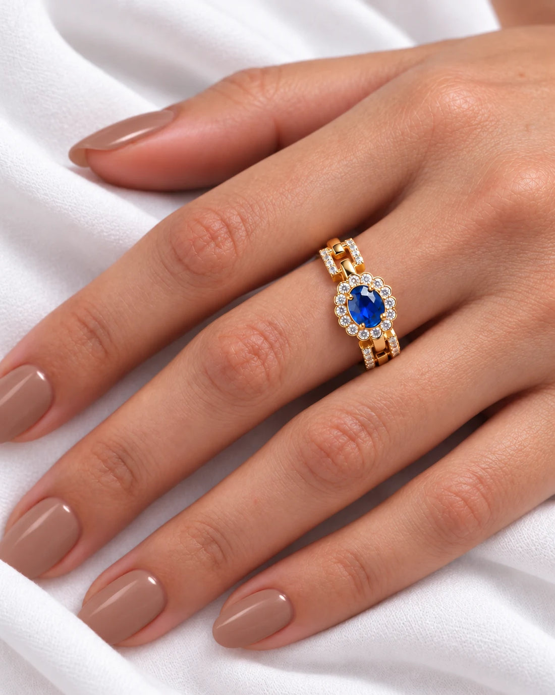 Blue Oval Stone Statement Chain Ring