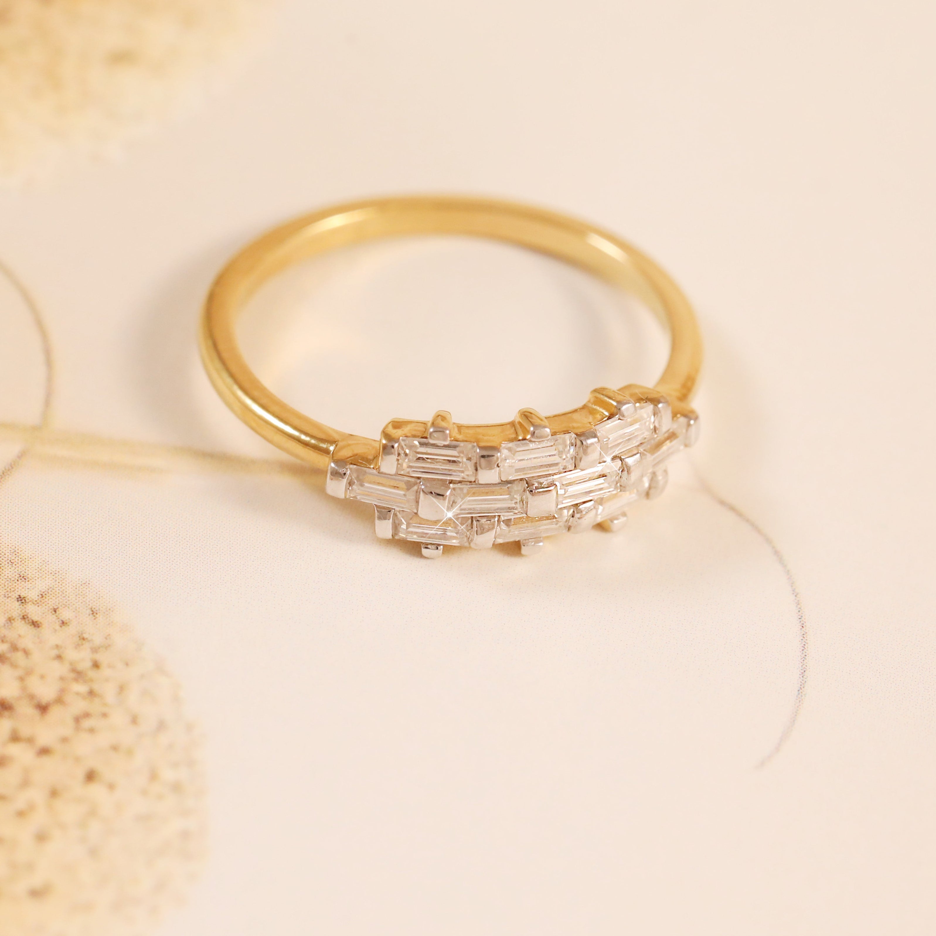 Gold Plated Baguette Diamond Ring