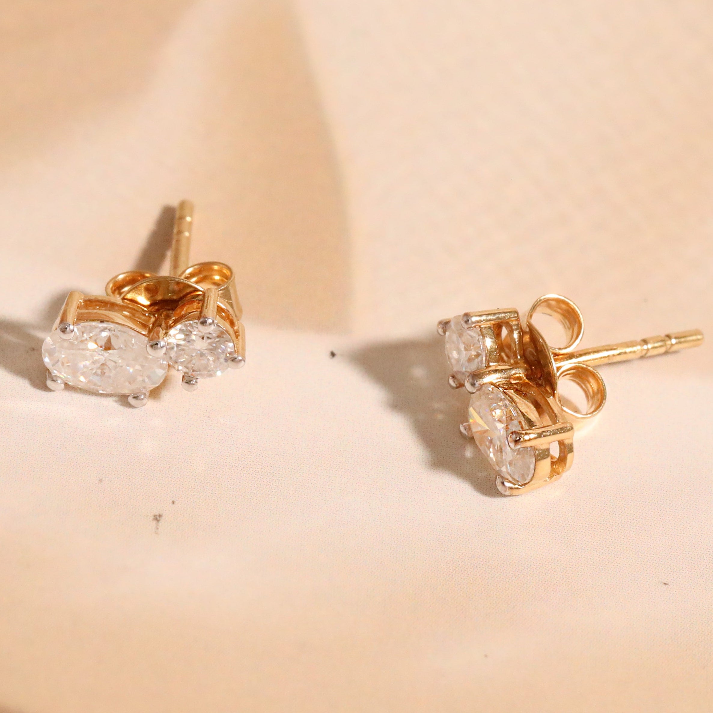 Dual Oval-Cut Stud Earrings | Gold Plated