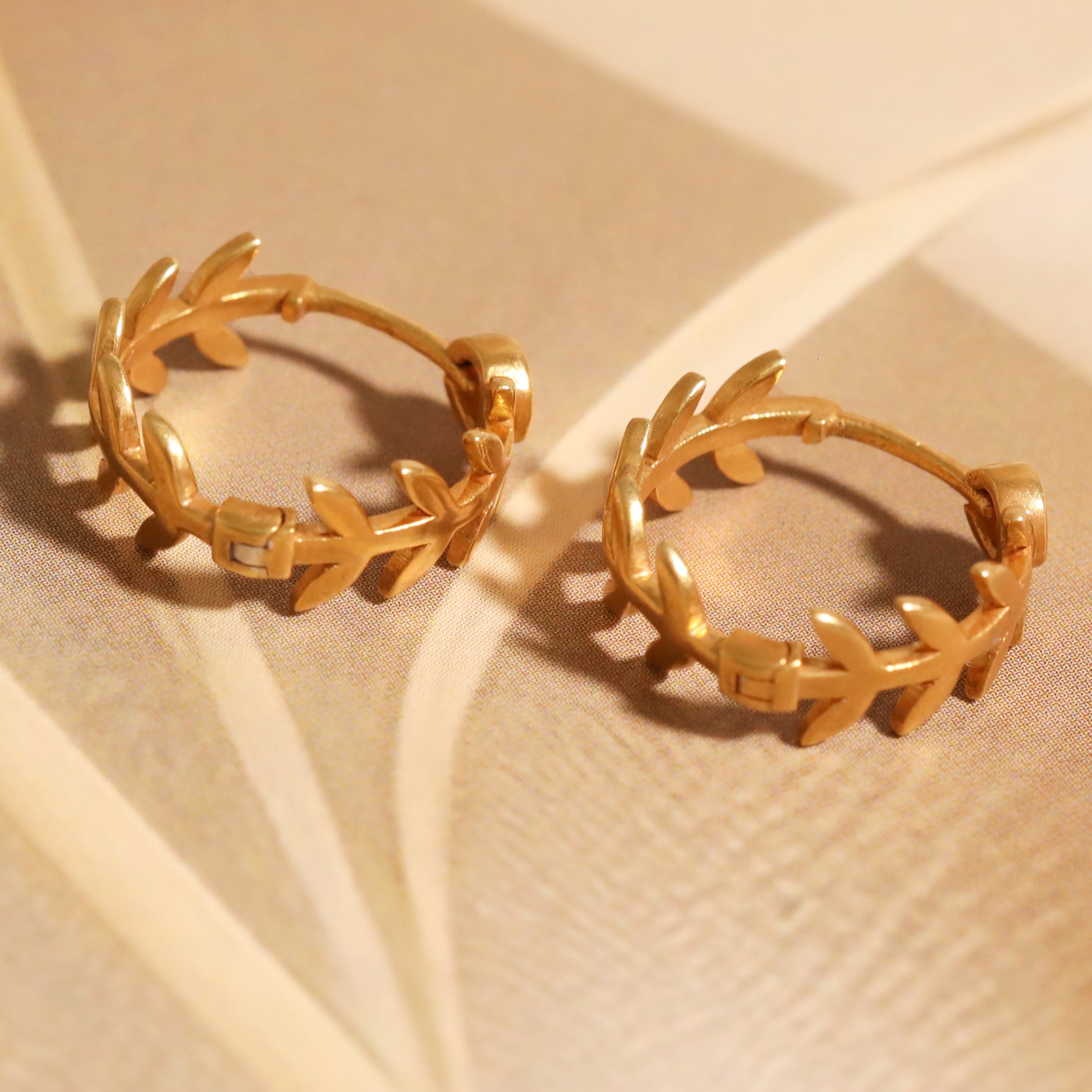 Leaf Motif Hoop Earrings | Gold Plated