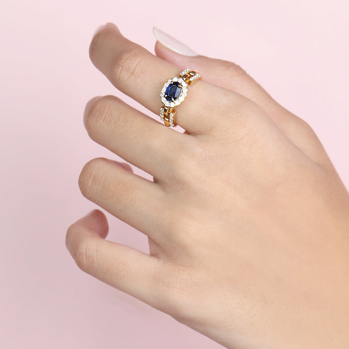 Blue Oval Stone Statement Chain Ring