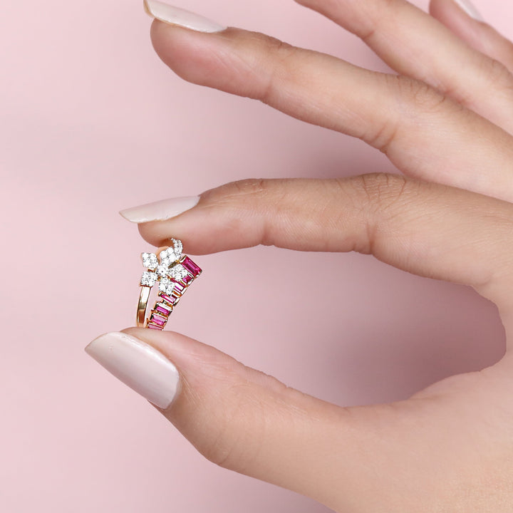 Floral Ruby Monzonite Diamond Ring