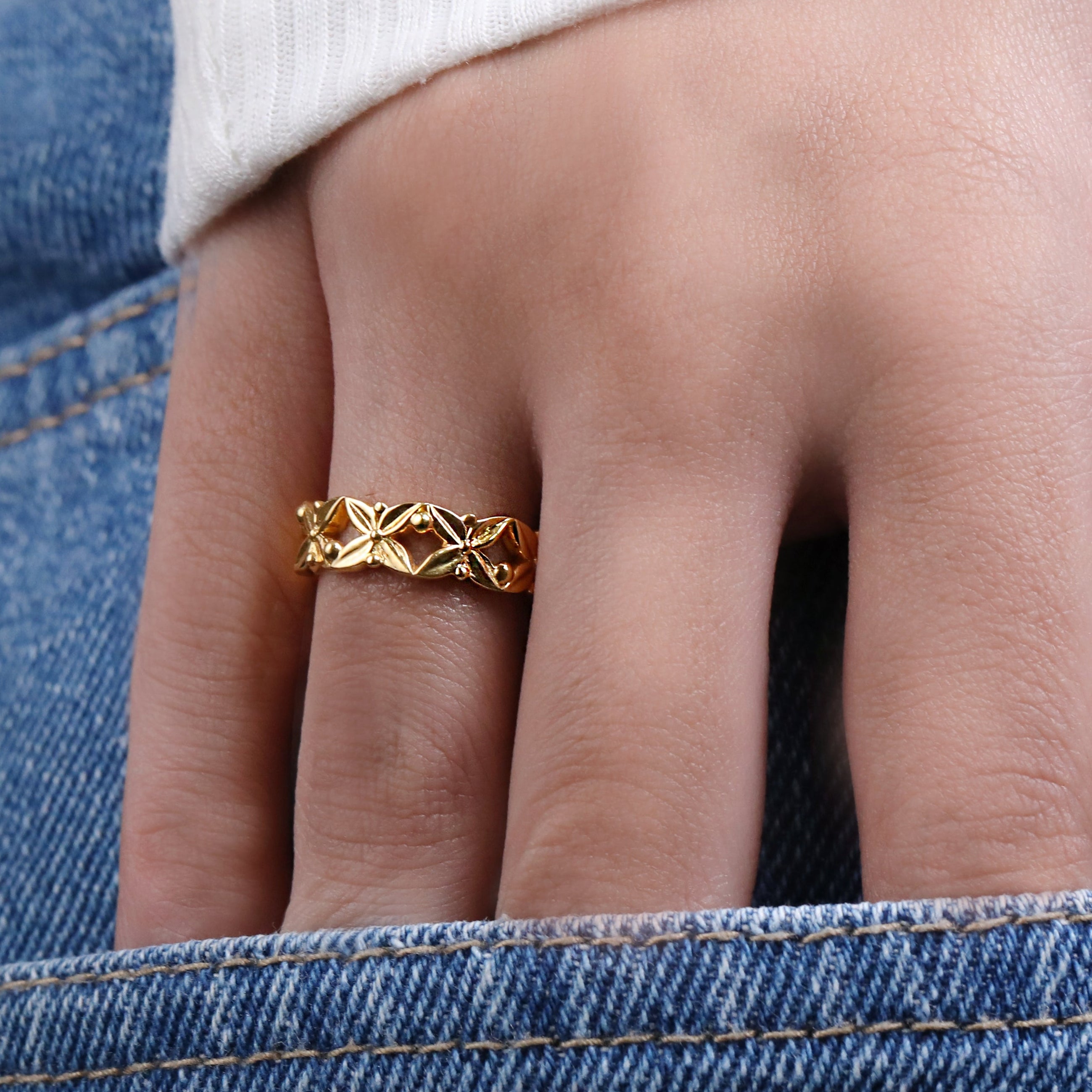Gold-Plated Floral Eternity Band