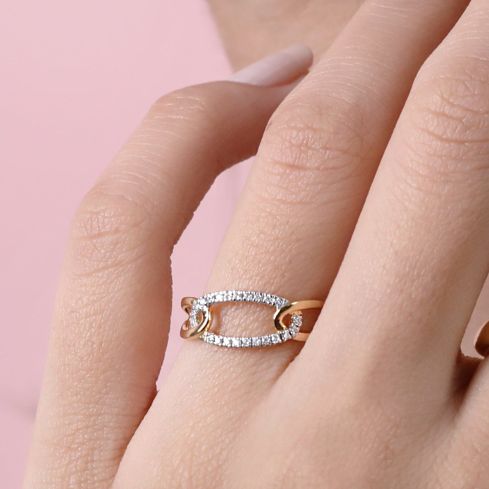 Interlinked Oval Monzonite Diamond Ring