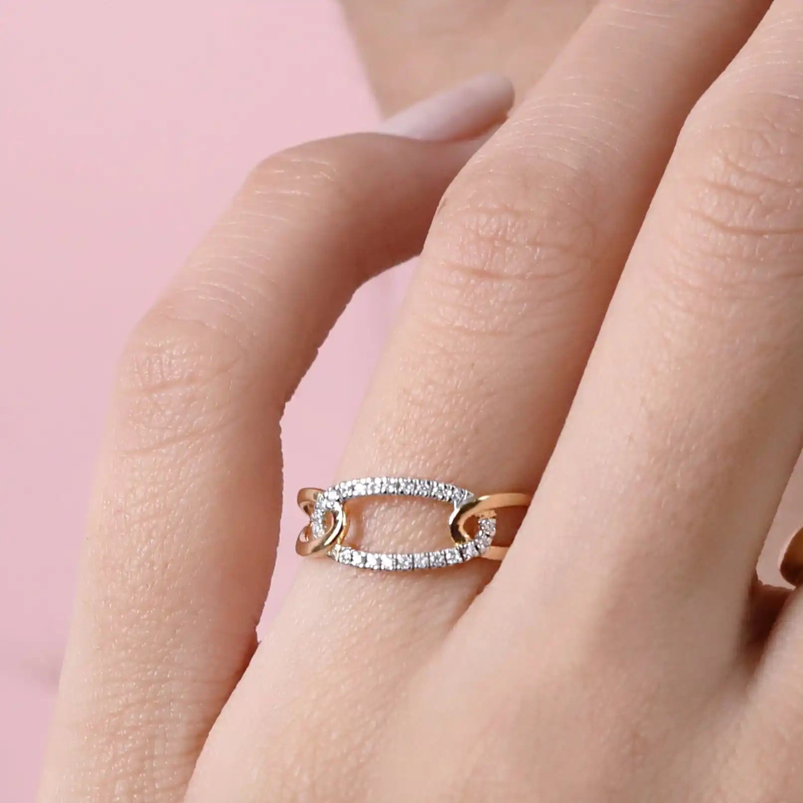 Interlinked Oval Monzonite Diamond Ring