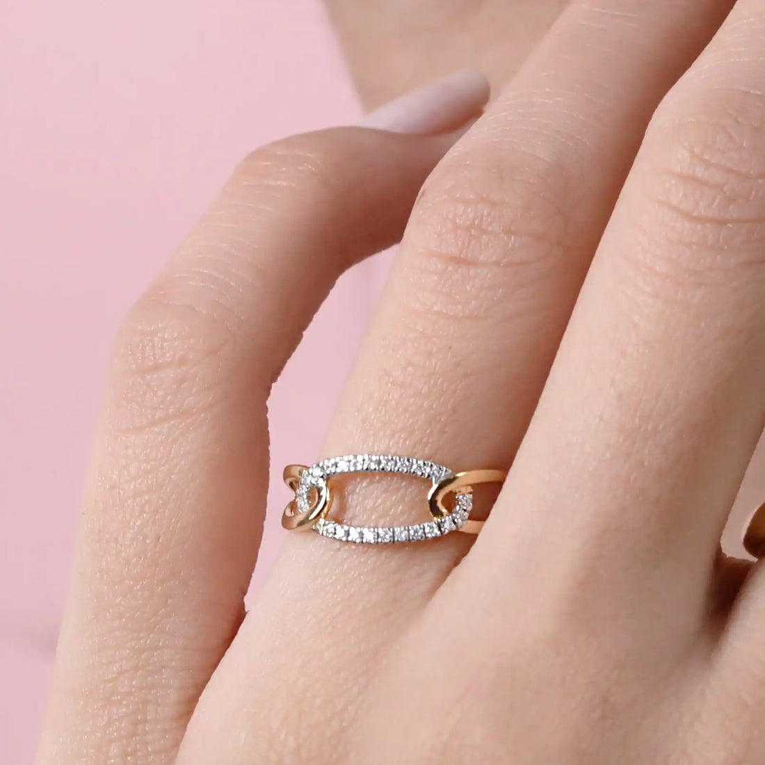 Interlinked Oval Monzonite Diamond Ring