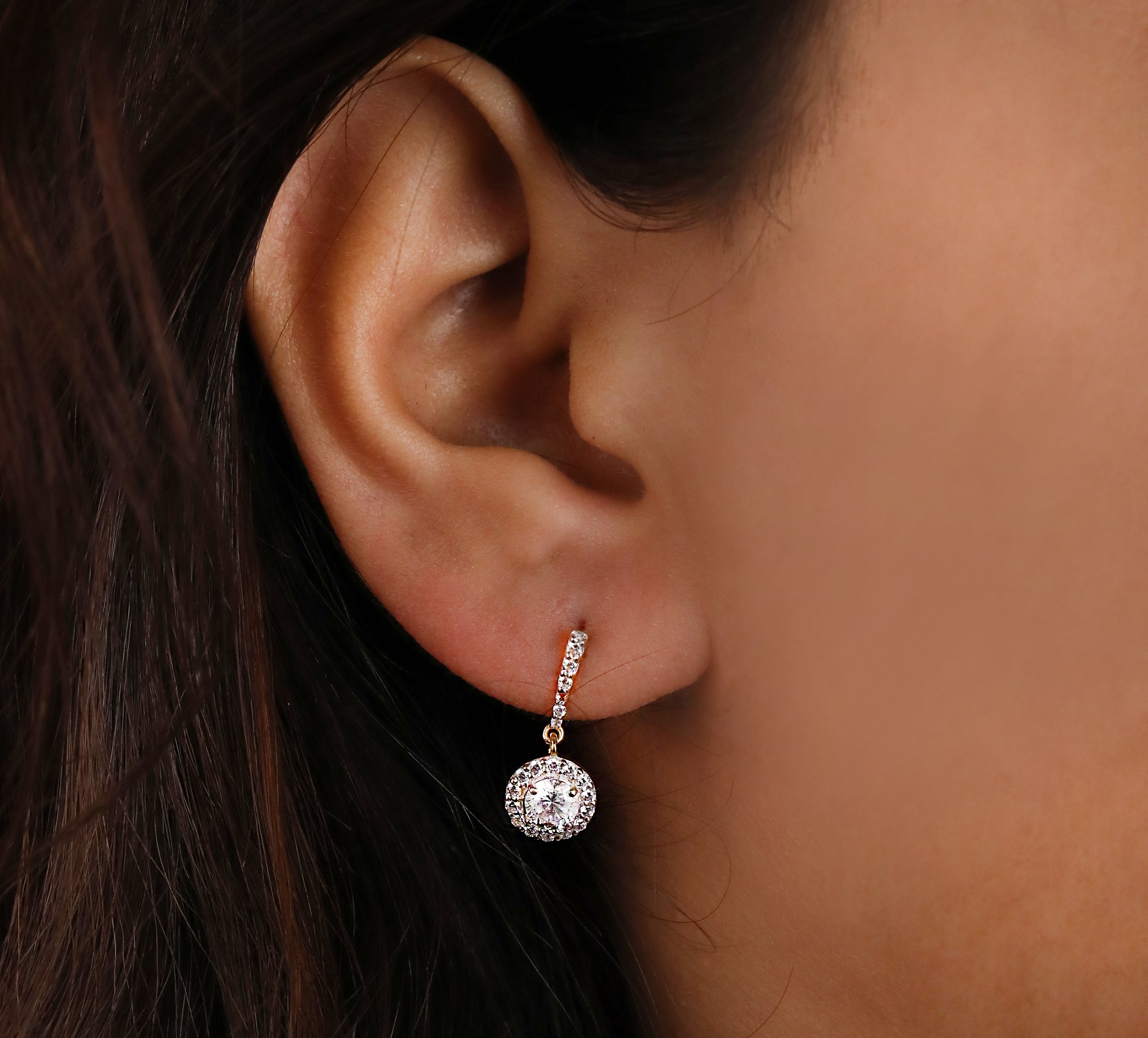 Elegant Halo Drop Earrings | Gold Plated