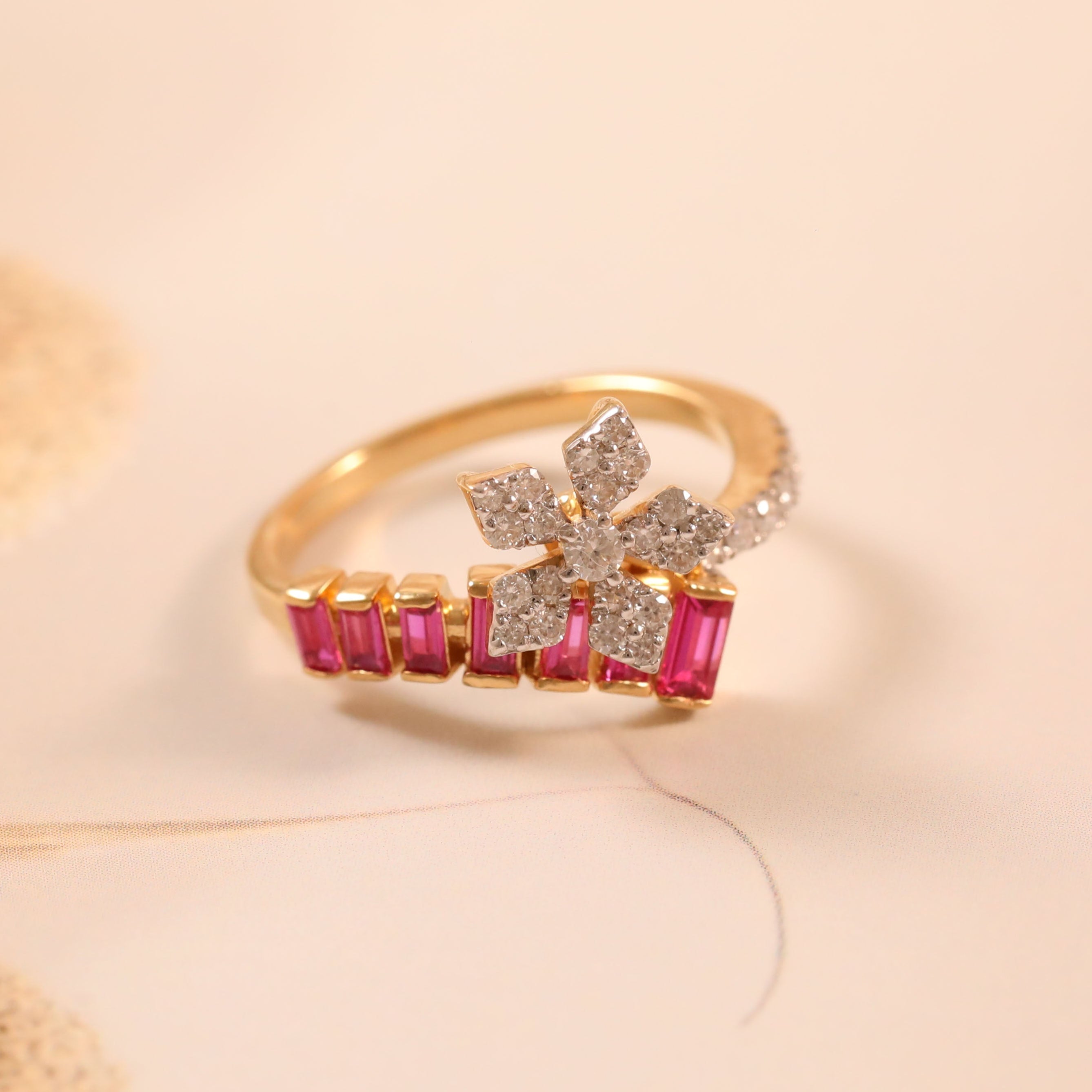 Floral Ruby Monzonite Diamond Ring